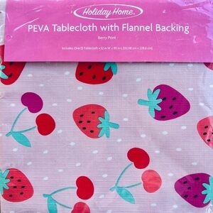 Holiday Home Pink Berry Print PEVA Tablecloth with Flannel Backing